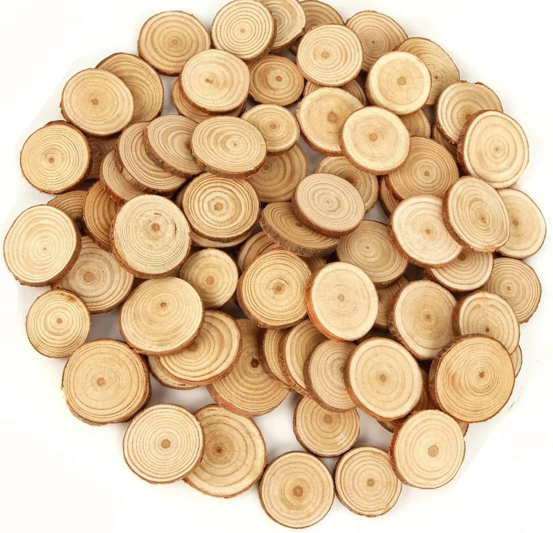 100Pcs Holzscheiben 1-3cm, Baumscheiben mit Rinde Ungebohrte Holz Log Scheiben Holzkreise Holz-Schei
