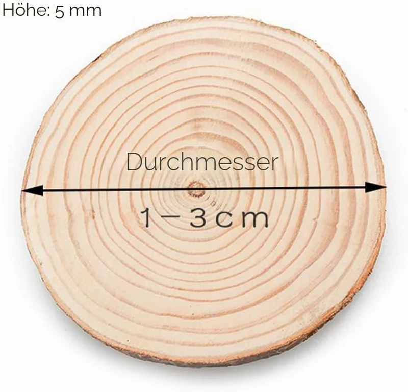 100Pcs Holzscheiben 1-3cm, Baumscheiben mit Rinde Ungebohrte Holz Log Scheiben Holzkreise Holz-Schei