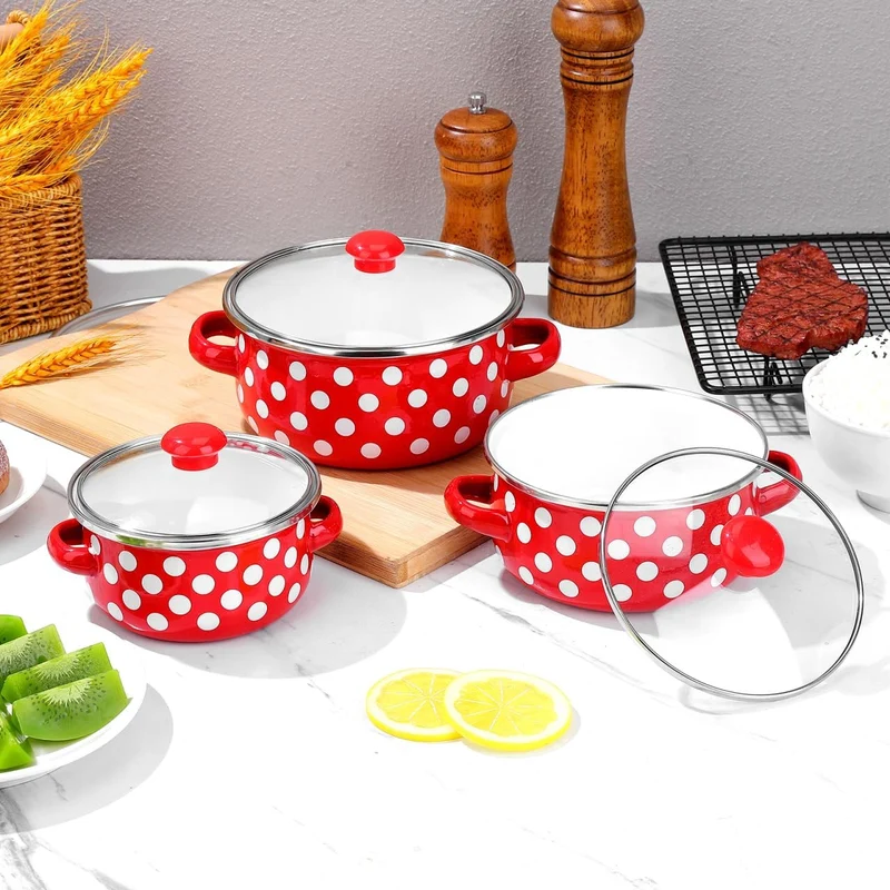 VINTORKY Emaille Mini Suppentopf Set Mit Deckel Und Griff Kleine Suppentöpfe Für Zuhause Vielseitige
