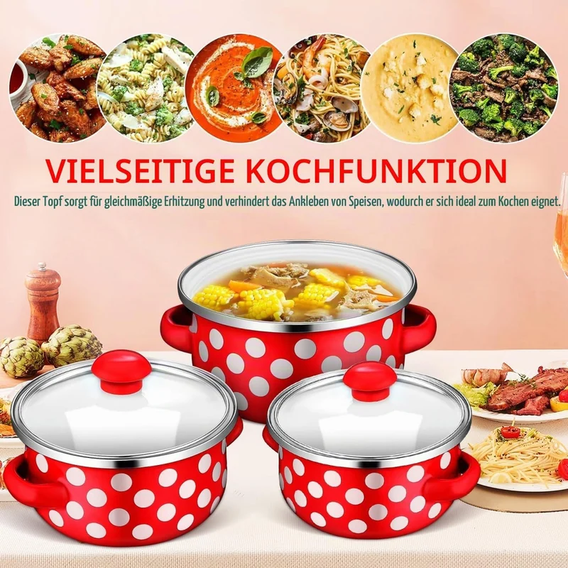 VINTORKY Emaille Mini Suppentopf Set Mit Deckel Und Griff Kleine Suppentöpfe Für Zuhause Vielseitige