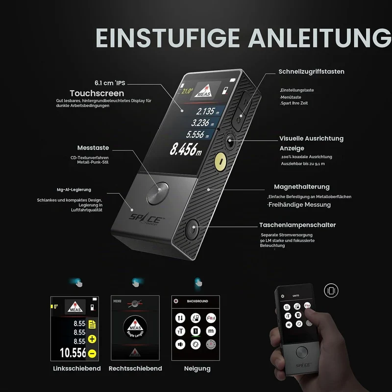 MiLESEEY D9 Pro Laser-Entfernungsmesser mit visueller Ausrichtungsanzeige, 100m professionelles Lase