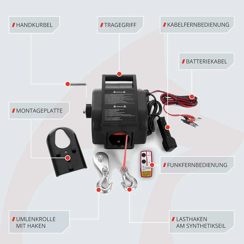 ROTFUCHS Elektrische Seilwinde 12v für Bootstrailer mit Funkfernbedienung – 4990 Kg Zugkraft, Bootsw