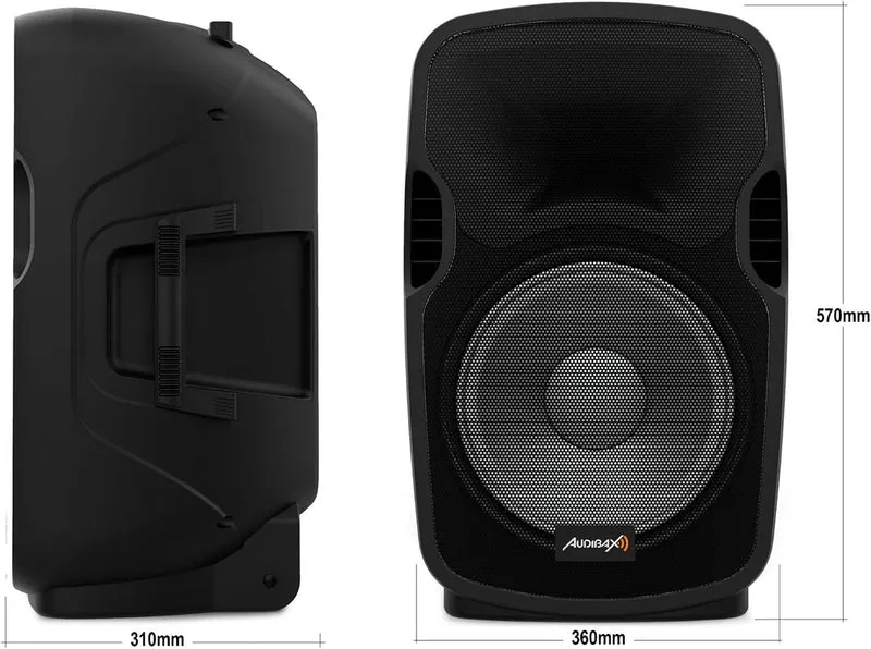 Audibax Party 212 Led Set 2 Altavoces 12" PRO 1000W Pico + Soportes + Cableado + Micrófono