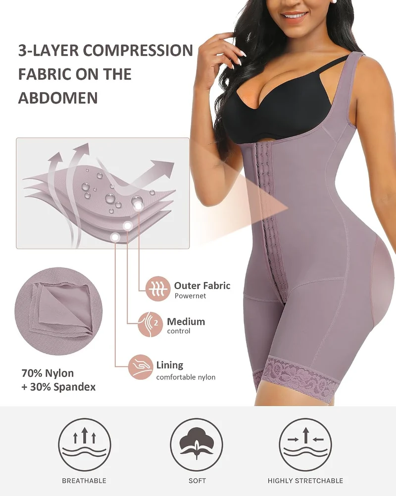 FeelinGirl Damen Formende Bodys Bauch Weg Shapewear mit 3 Reihen Haken Figurformender mit Breite Sch