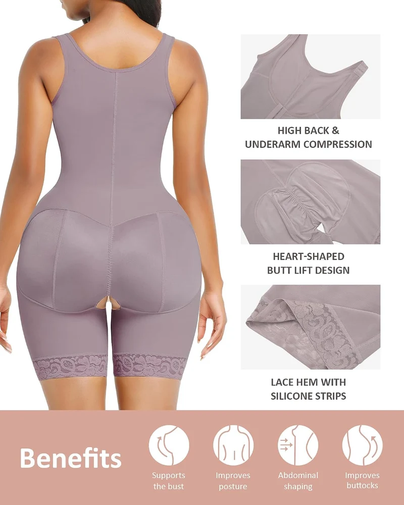 FeelinGirl Damen Formende Bodys Bauch Weg Shapewear mit 3 Reihen Haken Figurformender mit Breite Sch
