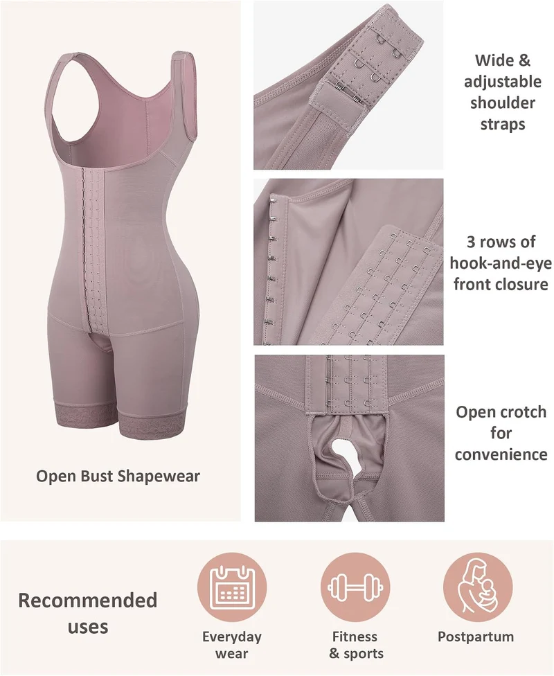 FeelinGirl Damen Formende Bodys Bauch Weg Shapewear mit 3 Reihen Haken Figurformender mit Breite Sch