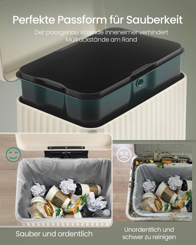 SONGMICS Mülleimer Küche, 50 Liter, Abfalleimer mit Pedal, Tretmülleimer mit Deckel, Softclose, Inne