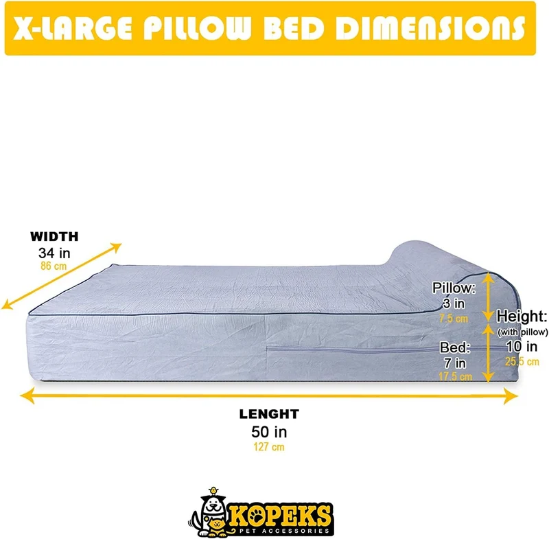KOPEKS bezug für Hundebett, Memory-Schaum, nur Bettbezug, Grau, XL Grau L 127 x B 86 x H 25 cm, Grau