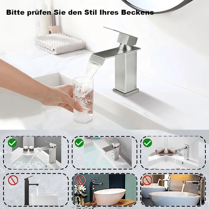 Wasserfall-Armatur für Badezimmer, Einhebelmischer für Waschbecken, Wassersparend, Waschbeckenarmatu