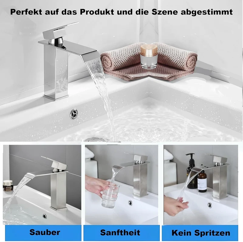 Wasserfall-Armatur für Badezimmer, Einhebelmischer für Waschbecken, Wassersparend, Waschbeckenarmatu