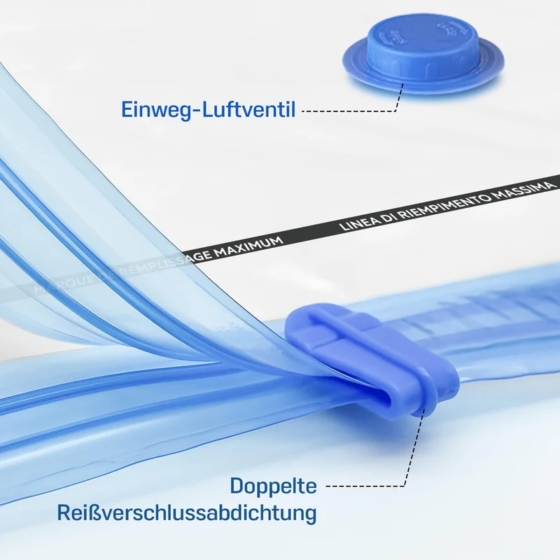 6 Stück Vakuumbeutel für Bettdecken 6 JUMBO (100 x 80cm), Vakuumierbeutel Kleidung, Vakuum Kleiderbe