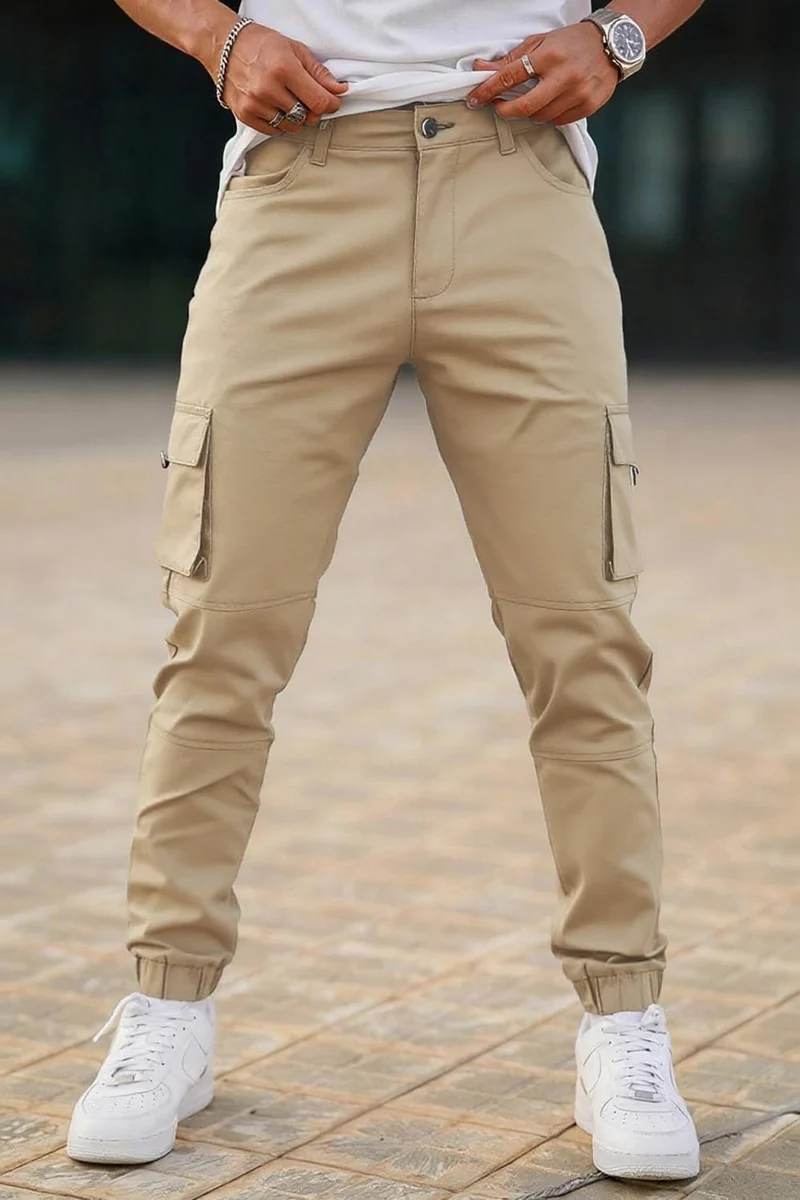 GINGTTO Herren Cargo Hose Stretch Jogginghose für Männer Casual Slim Fit Cargohose Herren Hell Khaki