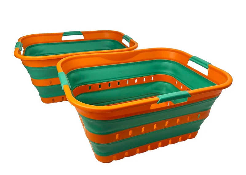 SAMMART 2er-Set 42L faltbarer Aufbewahrungskörbe/-behälter aus Kunststoff – zusammenklappbarer, plat
