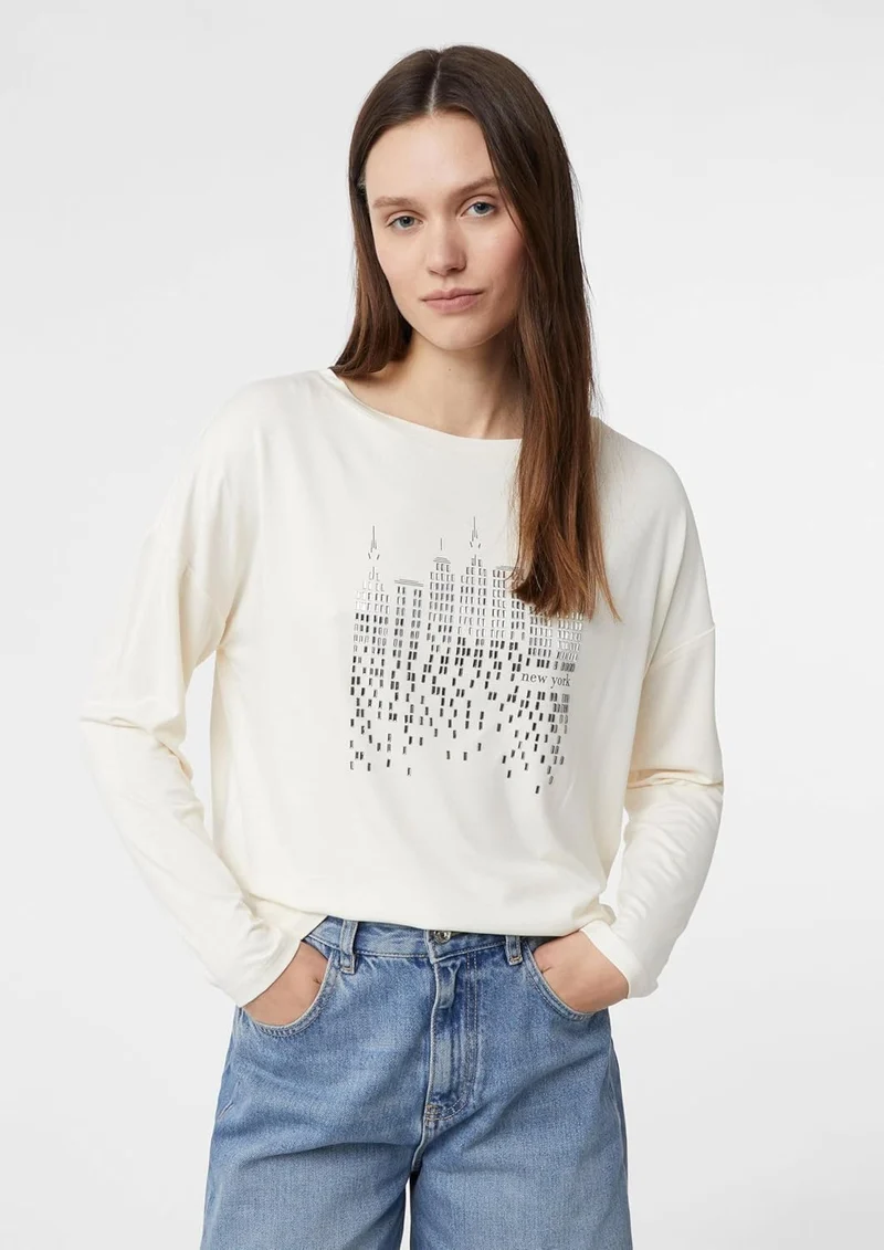 Comma Langarmshirt mit Frontprint und Strassdetails 34 04l0_creme, 34 04l0_creme