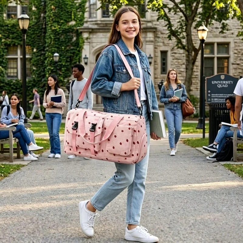 Sporttasche Kinder Mädchen Erdbeere Cord Reisetasche Damen Weekender Schwimmtasche mit Schuhfach und