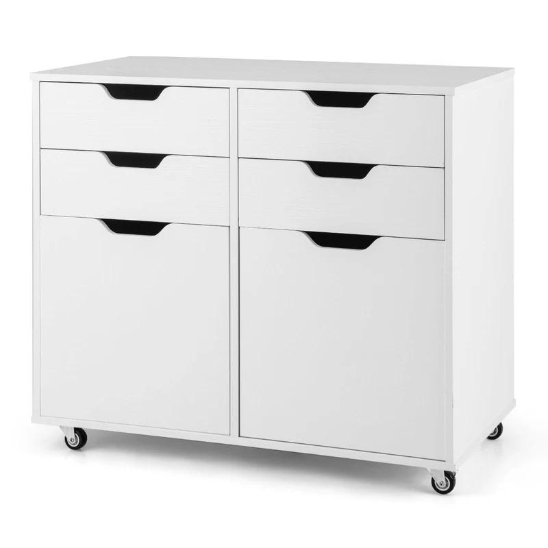 GOPLUS Rollcontainer mit 4 Schubladen, mobiler Aktenschrank mit 2 Türen, Schubladenschrank mit Rolle