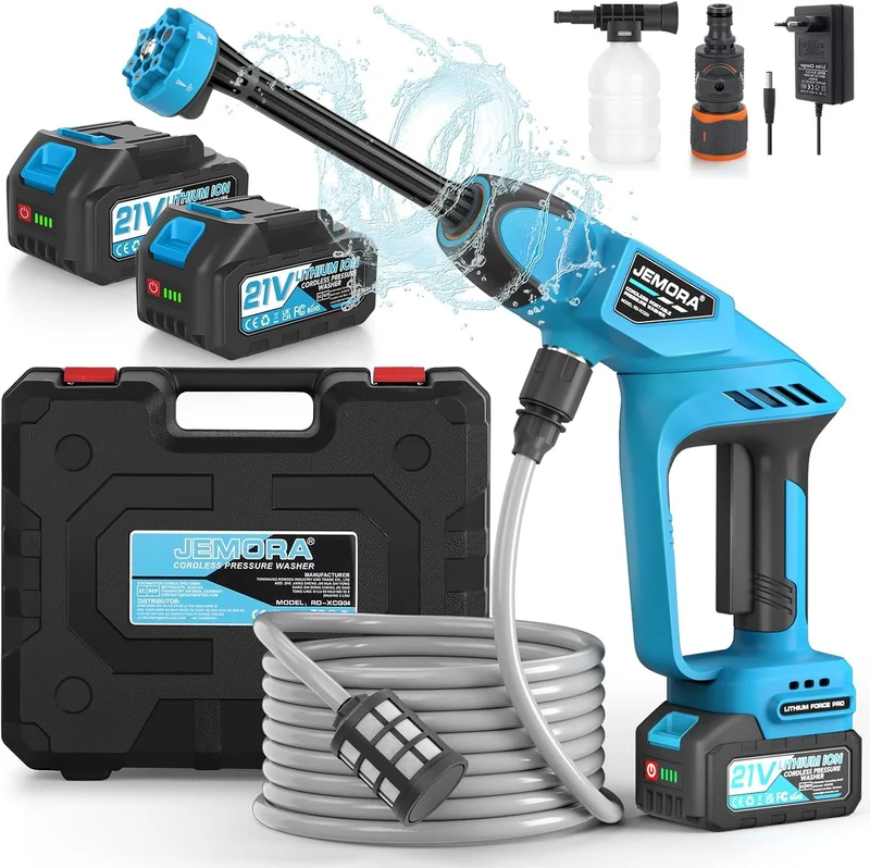 Akku Hochdruckreiniger, Mobiler Hochdruckreiniger mit 2 Akku, Pressure Washer mit 6-In-1 Multifunkti