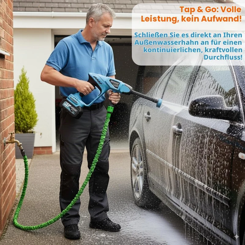 Akku Hochdruckreiniger, Mobiler Hochdruckreiniger mit 2 Akku, Pressure Washer mit 6-In-1 Multifunkti