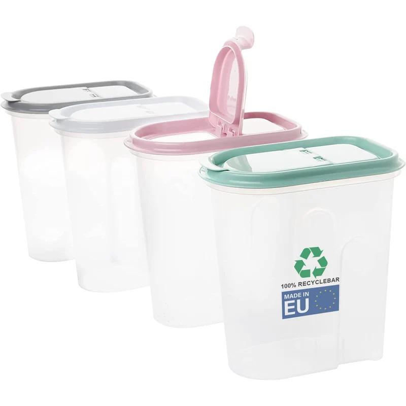 2friends Vorratsdosen 4er set,Schüttdosen 2 Liter, transparent mit Klappdeckeln, Müslispender, Farbe