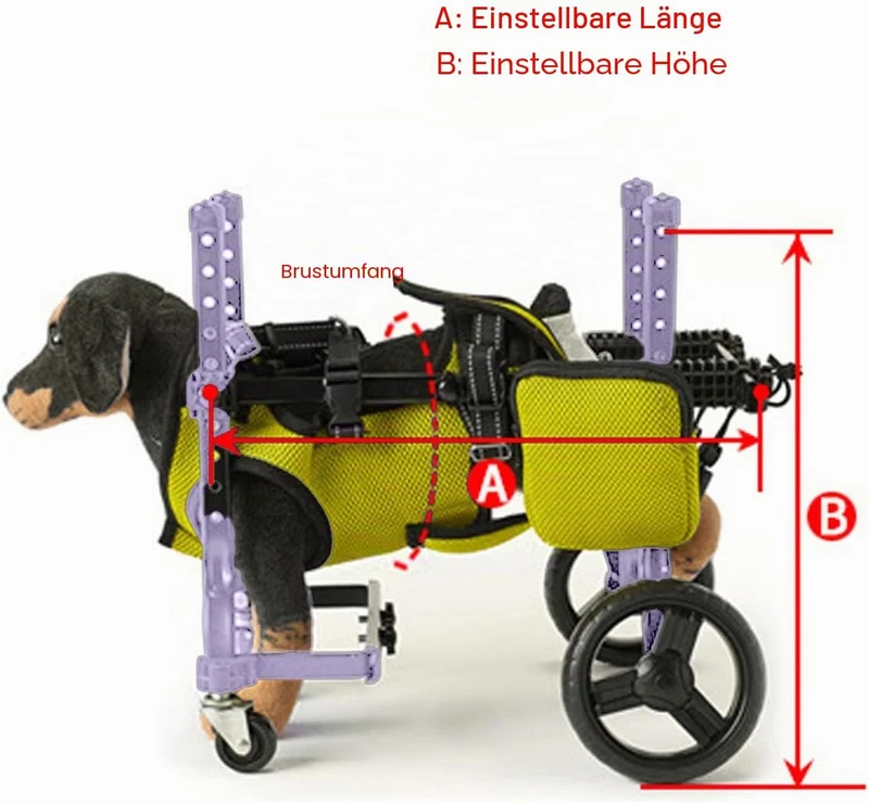 Hunderollstuhl für die Hinterbeine, Hunderollstuhlwagen, Dehnbarer Integrierter 4-Rad-Laufwagen für
