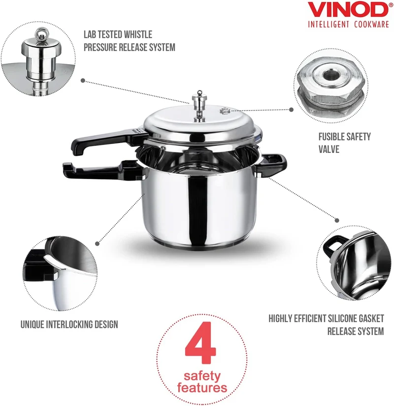 Vinod Pressure Cooker 7 ltr Edelstahl Schnellkochtopf mit Glasdeckel, induktionsgeeignet hochwertige