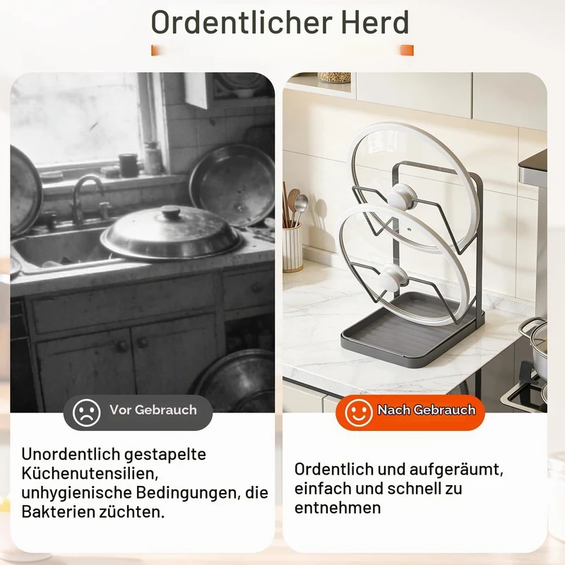 Dandin Topfdeckelhalter, Topfhalter Löffelablage Küche, Topfdeckelhalter Küchenutensilien, 2-in-1-De