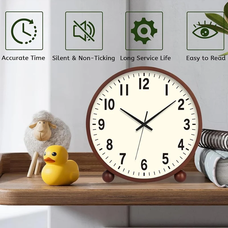 Maxspace Tischuhr Analog, 21cm Holz Tischuhr Batteriebetrieben, Silent Tischuhren ohne Ticken für Sc