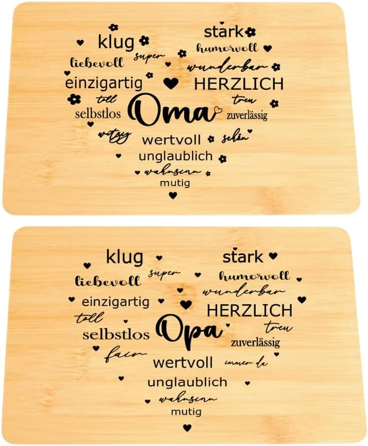 Personalisiertes Frühstücksset, 2er Set Schneidebrett mit Gravur, Geschenke für Oma und Opa, Brettch