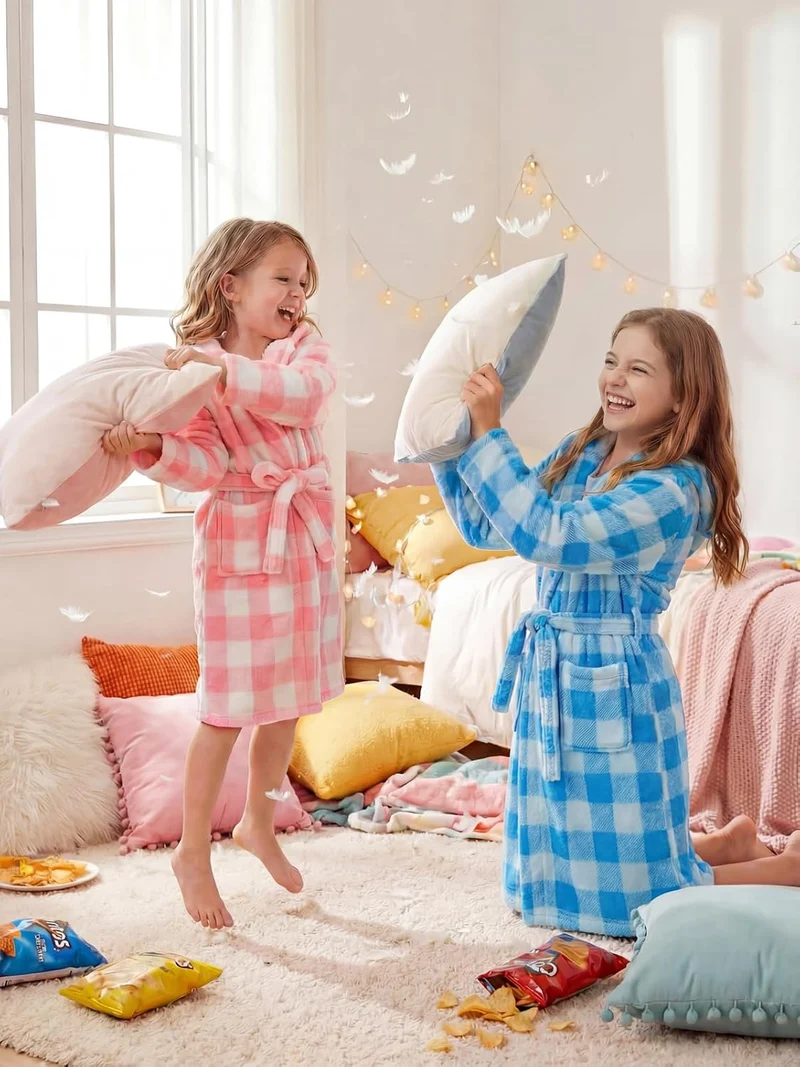 JiAmy Kapuzen Bademantel für Mädchen Flauschiger Fleece Plüsch Langer Schlafmantel Kinder Rosa 7-9 J