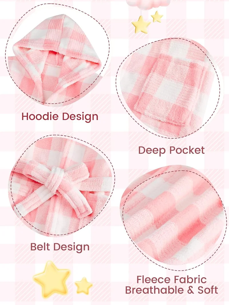 JiAmy Kapuzen Bademantel für Mädchen Flauschiger Fleece Plüsch Langer Schlafmantel Kinder Rosa 7-9 J