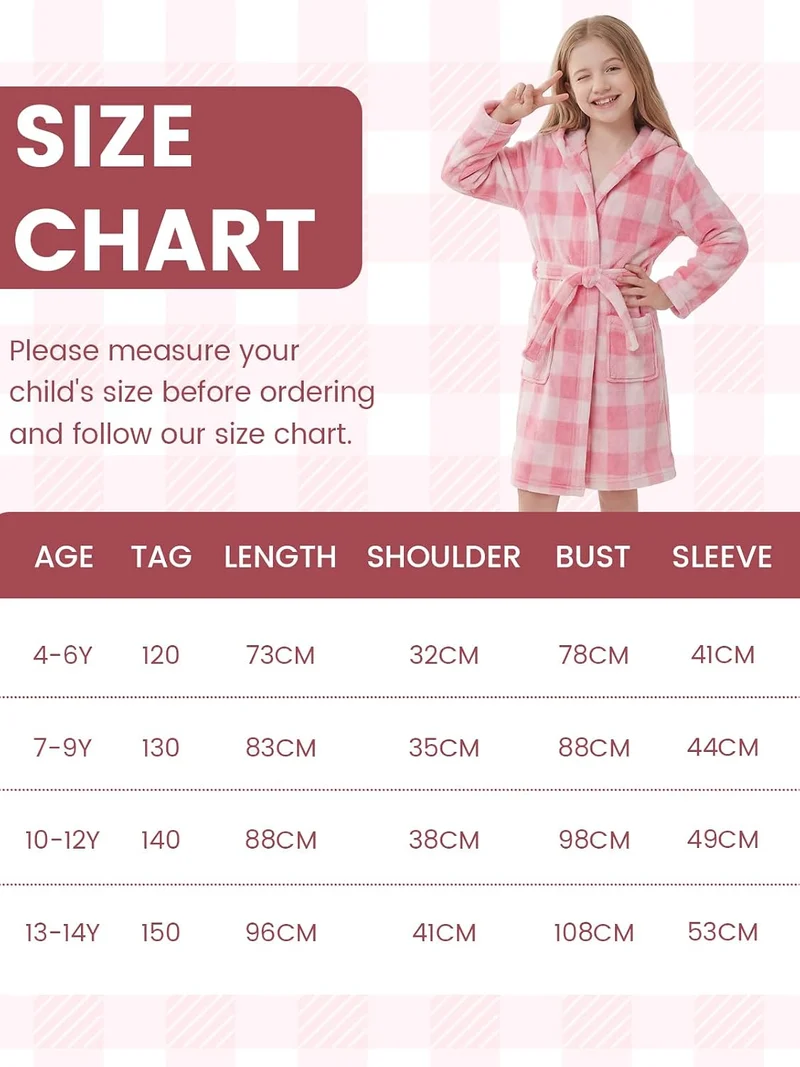 JiAmy Kapuzen Bademantel für Mädchen Flauschiger Fleece Plüsch Langer Schlafmantel Kinder Rosa 7-9 J