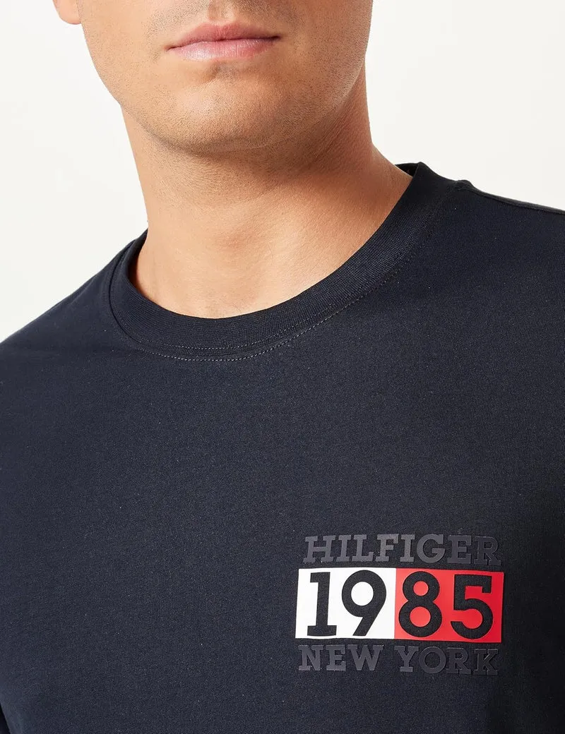 Tommy Hilfiger Herren T-Shirt Kurzarm New York Flag Rundhalsausschnitt L Blau (Desert Sky), L Blau (