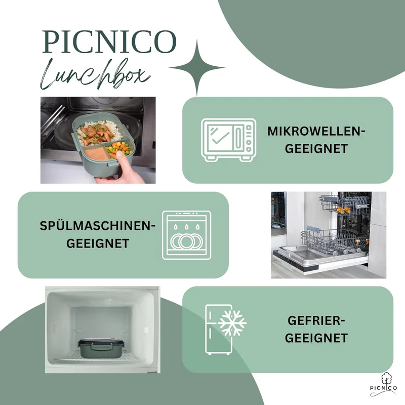 Premium Lunchbox für Kinder 1200ml mit 2 Etagen & 6 Fächern Grün (BPA-frei) - Brotdose & Snackbox mi