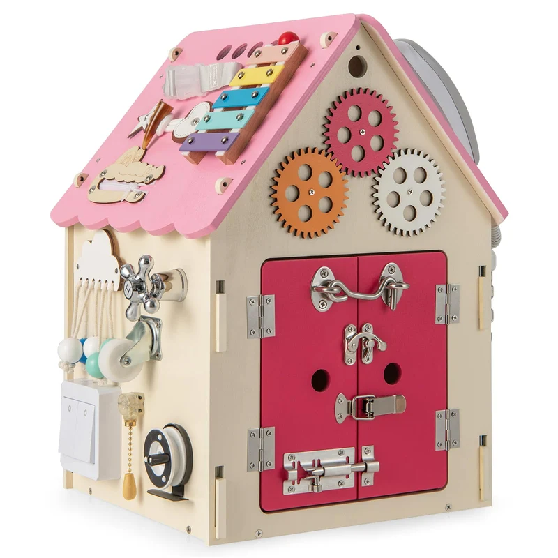 GOPLUS Kinder Spielhaus aus Holz, pädagogisches Kinderspielhaus mit 33 Komponenten, Montessori Spiel
