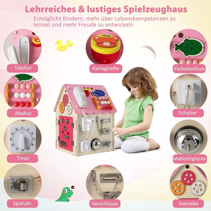 GOPLUS Kinder Spielhaus aus Holz, pädagogisches Kinderspielhaus mit 33 Komponenten, Montessori Spiel