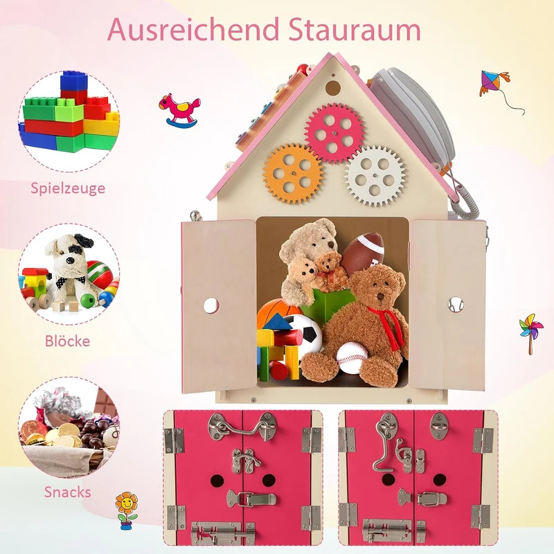 GOPLUS Kinder Spielhaus aus Holz, pädagogisches Kinderspielhaus mit 33 Komponenten, Montessori Spiel