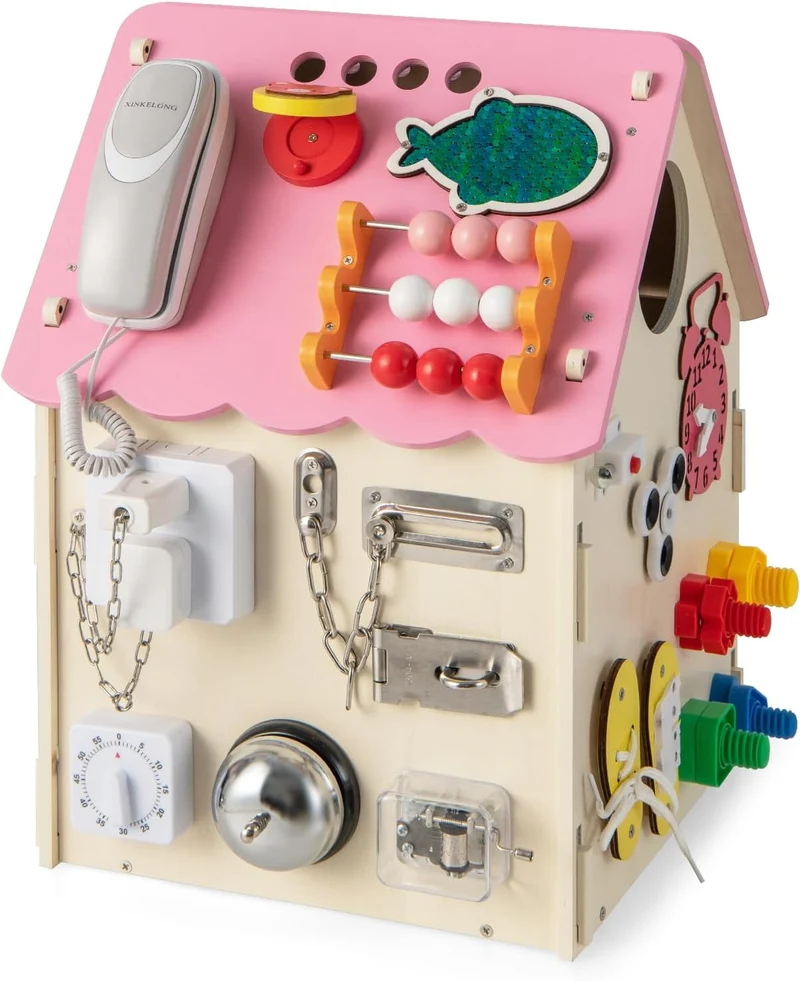 GOPLUS Kinder Spielhaus aus Holz, pädagogisches Kinderspielhaus mit 33 Komponenten, Montessori Spiel