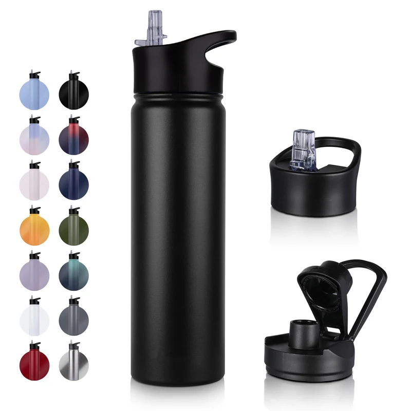 UMBFUN Edelstahl Trinkflasche - 750ml - mit Strohhalm,Auslaufsicher,Kohlensäure Geeignet,BPA frei Th