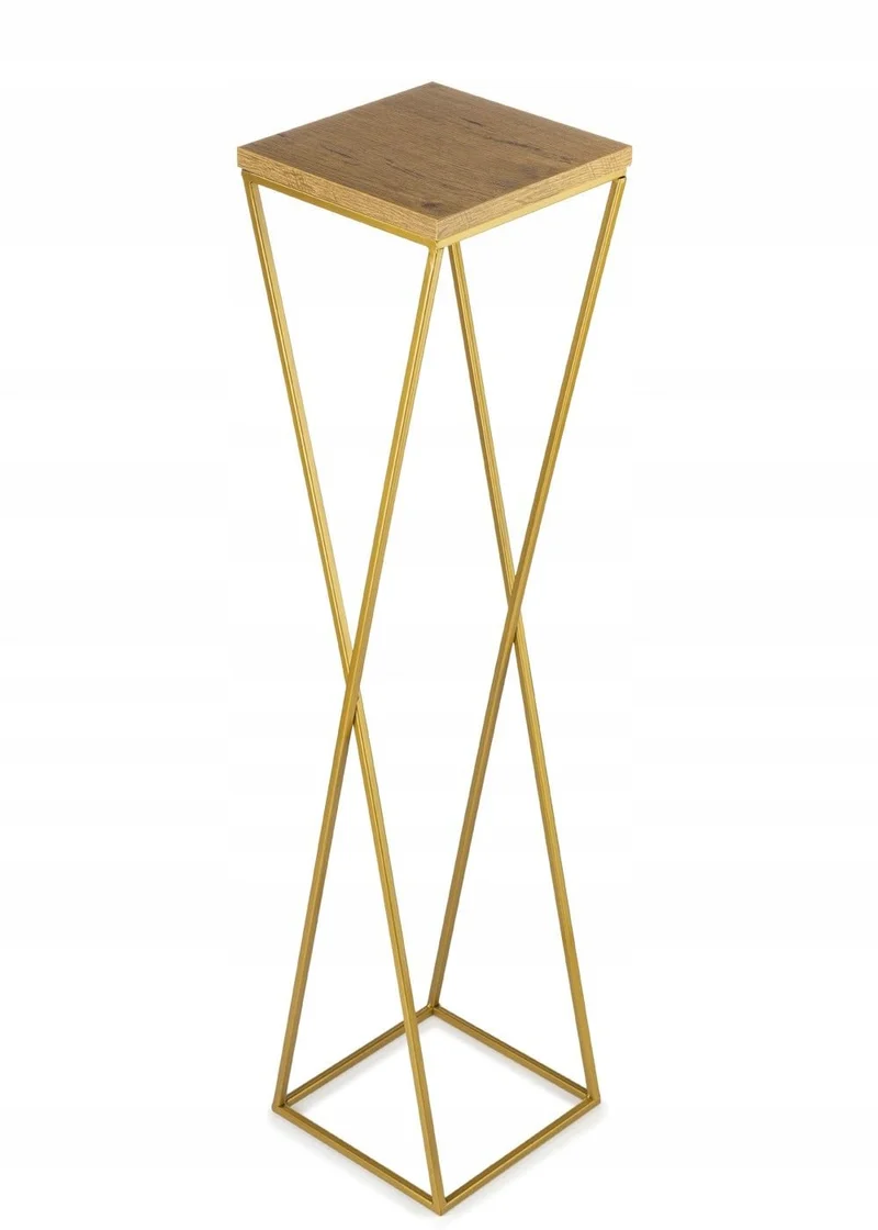 Pflanzenständer Metall 100 cm Hoch - Stabiler und Fester Blumenhocker mit Eiche Optik MDF-Platte auf
