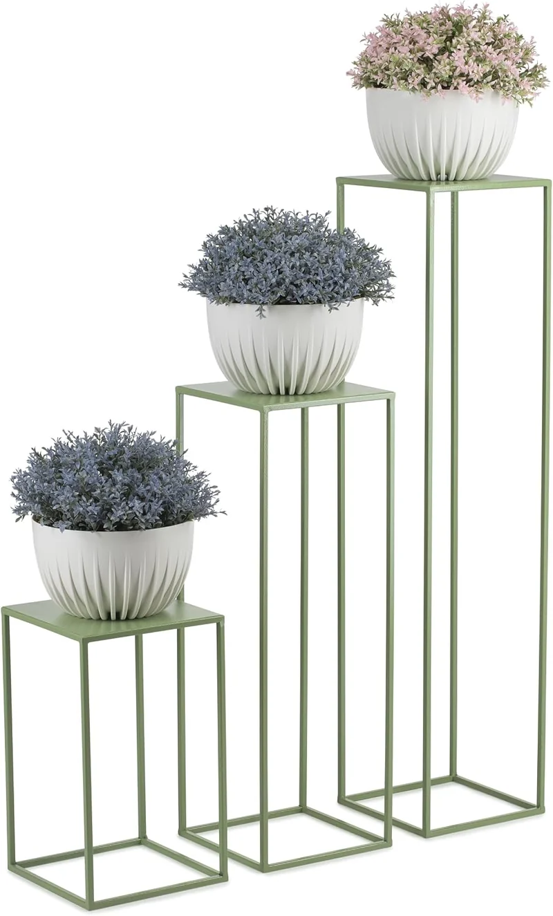 Blumenständer Metall Grün 70 cm Hoch - Solider und Robuster Blumenhocker Metall - Pflanzenständer fü