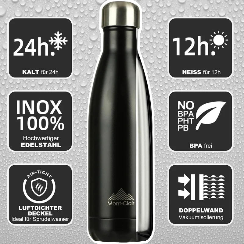 Mont-Clair Trinkflasche Edelstahl - Thermosflasche - BPA-freie - Water Bottle, Edelstahl trinkflasch