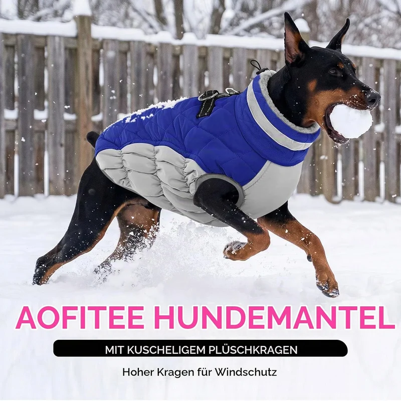 AOFITEE Hundejacke Kleine Hunde, Wasserdicht Hunde Wintermantel Warm Hundemantel mit Geschirr, Rollk