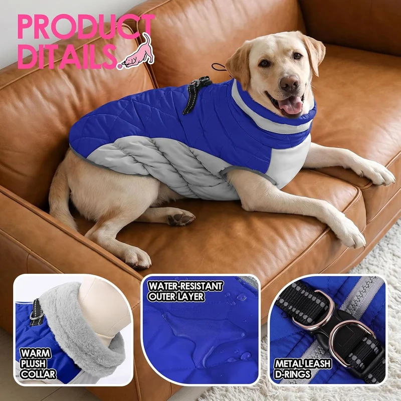 AOFITEE Hundejacke Kleine Hunde, Wasserdicht Hunde Wintermantel Warm Hundemantel mit Geschirr, Rollk
