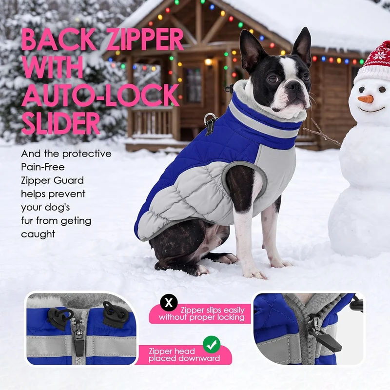 AOFITEE Hundejacke Kleine Hunde, Wasserdicht Hunde Wintermantel Warm Hundemantel mit Geschirr, Rollk