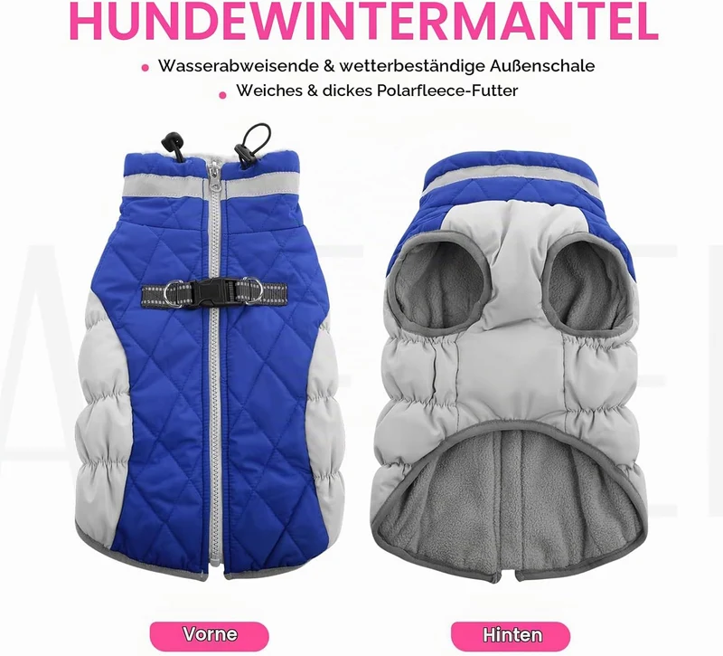 AOFITEE Hundejacke Kleine Hunde, Wasserdicht Hunde Wintermantel Warm Hundemantel mit Geschirr, Rollk