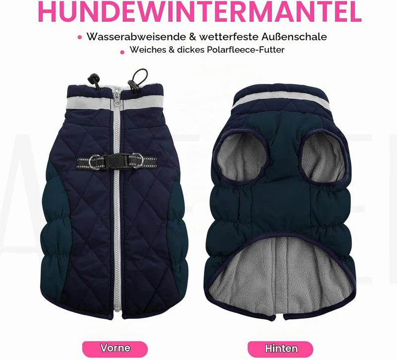 AOFITEE Hundejacke Kleine Hunde, Wasserdicht Hunde Wintermantel Warm Hundemantel mit Geschirr, Rollk