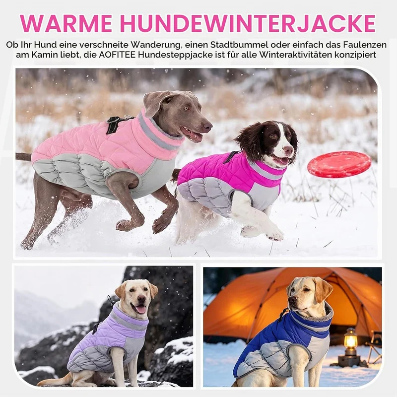 AOFITEE Hundejacke Kleine Hunde, Wasserdicht Hunde Wintermantel Warm Hundemantel mit Geschirr, Rollk