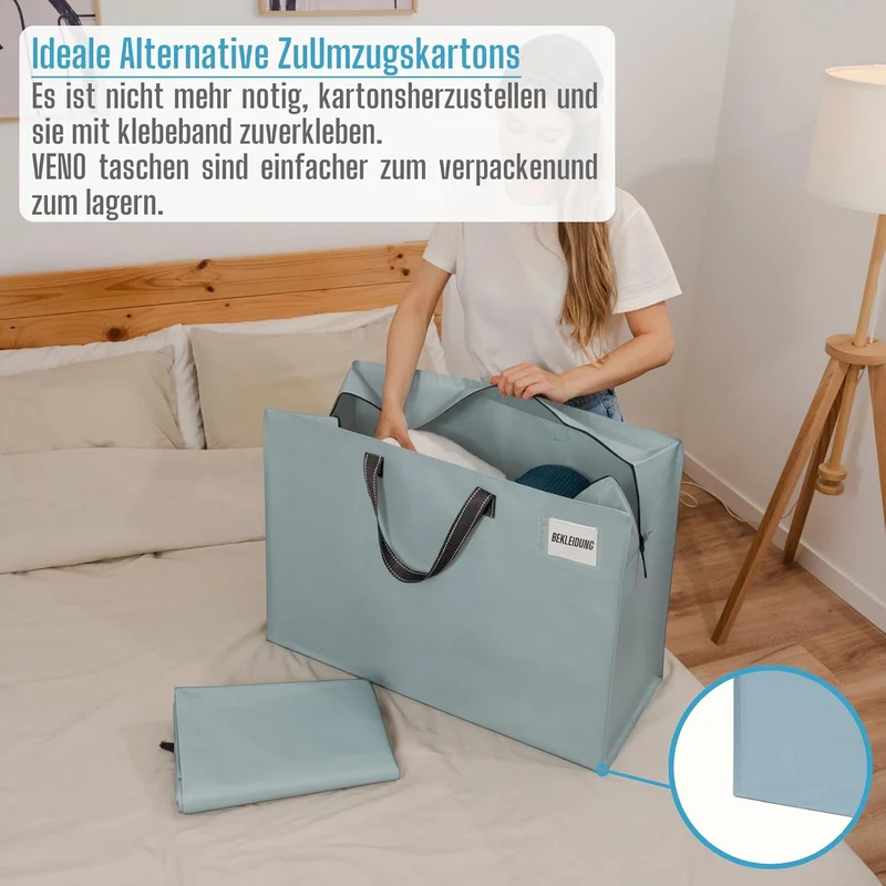 VENO 105 Liter Extra Gross Aufbewahrungstasche mit starke Griffe und Reissverschlüssen für Umzug, Au
