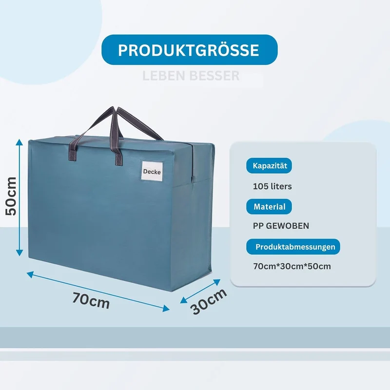 VENO 105 Liter Extra Gross Aufbewahrungstasche mit starke Griffe und Reissverschlüssen für Umzug, Au