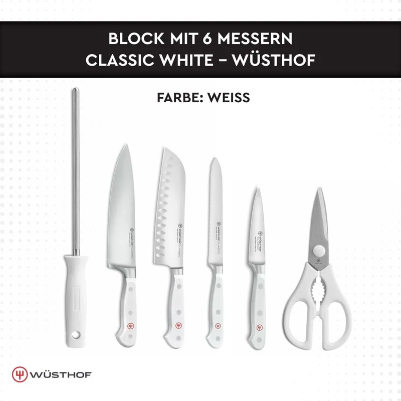WÜSTHOF Classic White Messerblock mit 6 Artikeln 6-teilig, inkl. Santoku, 6-teilig, inkl. Santoku